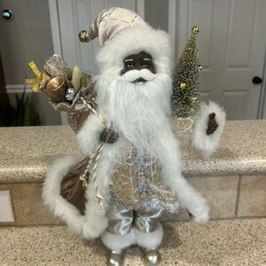 Ashland Gold and White Santa Figurine with Tree and Gift Sack